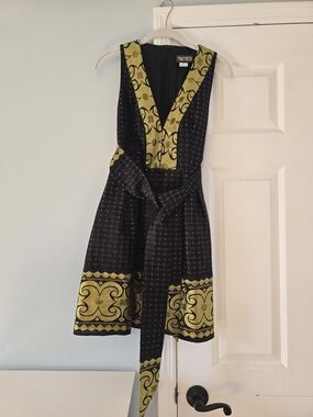 Tracy Feith Black Dress with Yellow Chain-Trim Detail